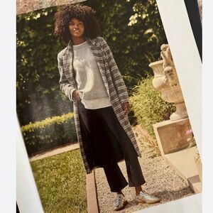 Evereve Black and Gray Plaid Long Coat